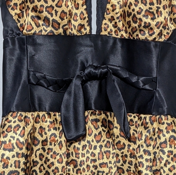 Jovani Silk Mini Dress Cocktail Cheetah Animal Print Black Y2K Vintage Size 6 - Picture 4 of 14
